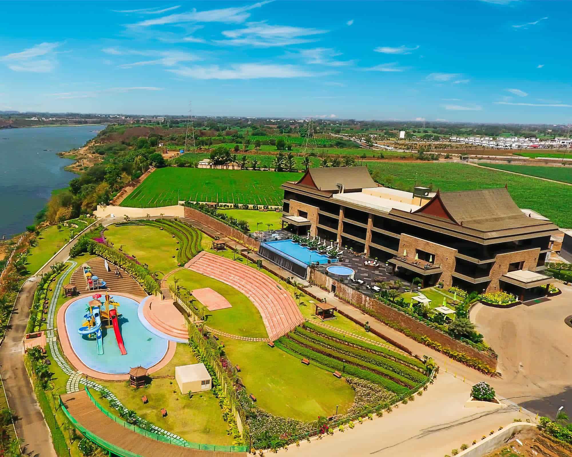 a drone shot of the Rio Colina Resort in Surat | Wedifys
