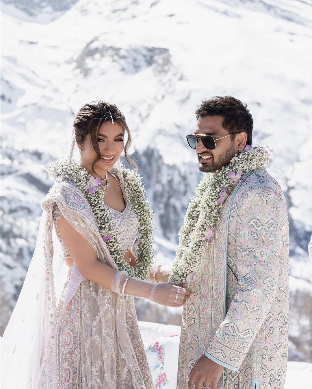 Sonam Babani and Neil Sanghvi in their wedding outfits designed by Abu Jani Sandeep Khosla | Wedifys