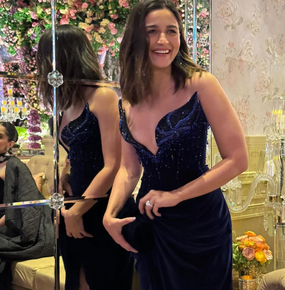 Alia Bhatt Shines in Midnight Blue Corset Gown | Wedifys