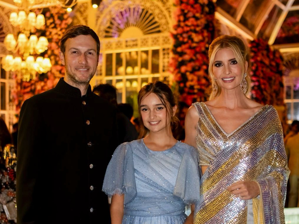 Ivanka Trump with her husband Jared Kushner and their daughter at Anant Ambani and Radhika Marchant's pre-wedding festivities on March 1.