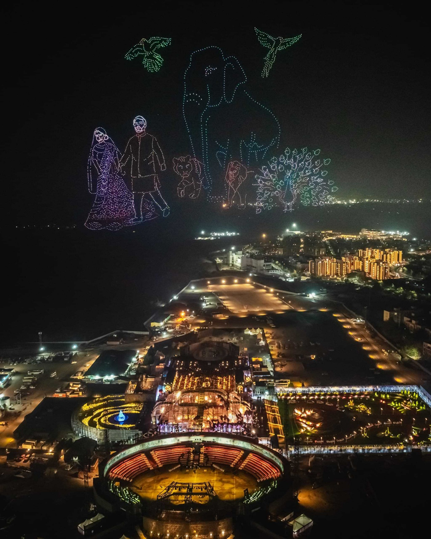 Here's a look at the grand festivities that took place the pre-wedding gala of Anant Ambani and Radhika Merchant in Jamnagar as the sky seems to be lit with wedding lights.