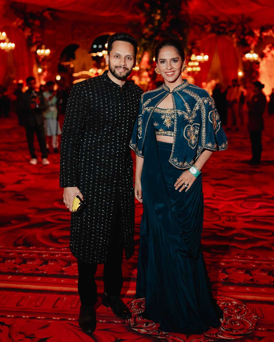 Several prominent figures including badminton player Saina Nehwal graced the pre-wedding gala of Anant Ambani and Radhika Merchant in Jamnagar.