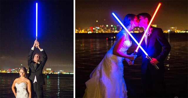 pre wedding Star Wars themed photoshoot with lightsabers | Wedifys