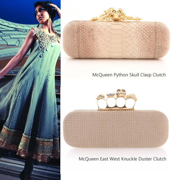 Alexander McQueen clutches with Indian attire | Wedifys