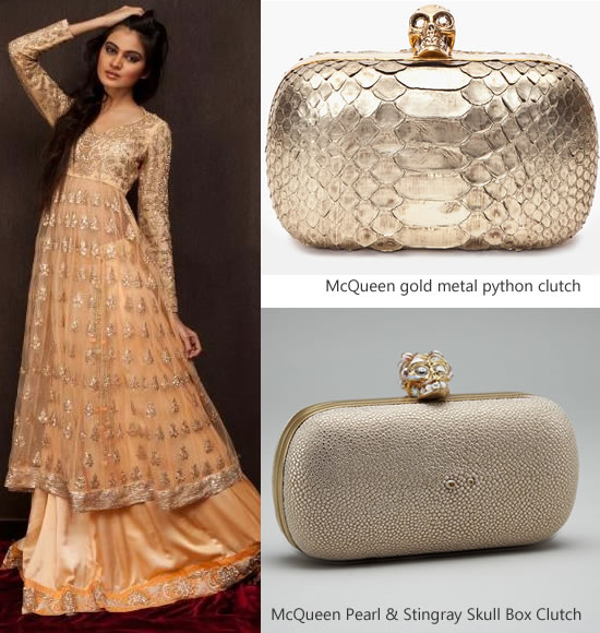 Alexander McQueen clutches with Indian attire | Wedifys