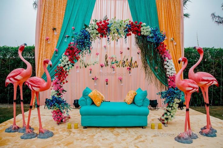 pink and blue décor for Indian mehndi | Wedifys
