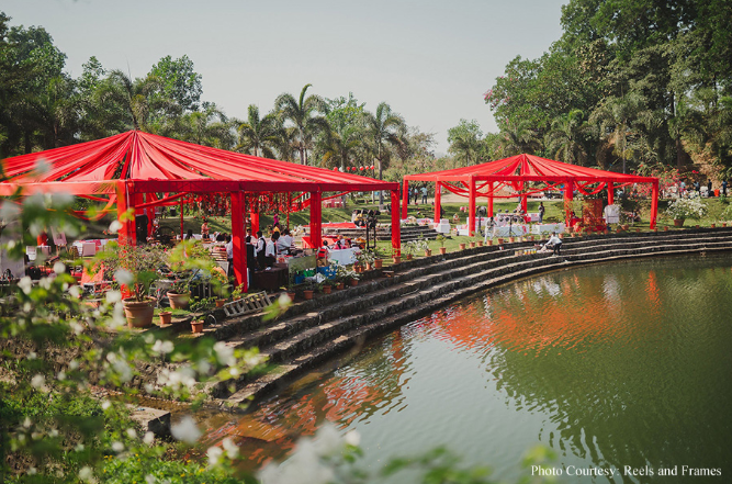 a red-themed décor for Haldi ceremony | Wedifys