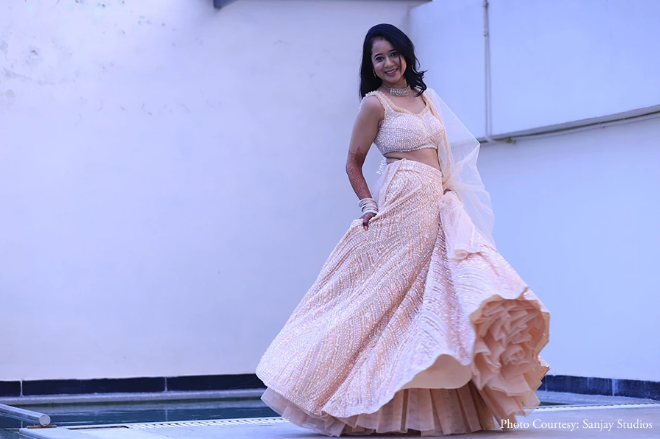 beautiful saree of Nikita for her engagement | Wedifys