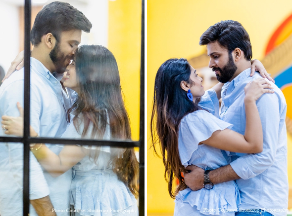 Shikhani and Sumeet in their proposal photoshoot at the Art Station in Mumbai | Wedifys