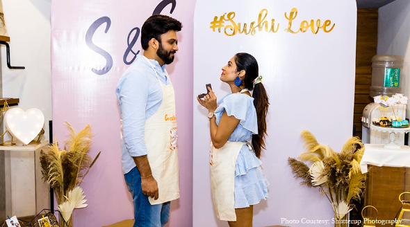 Shikhani and Sumeet in their proposal photoshoot at the Art Station in Mumbai | Wedifys