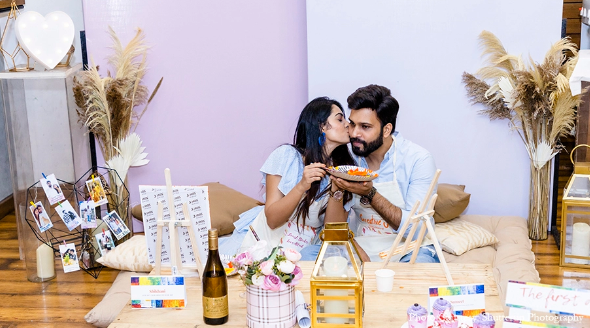 Shikhani and Sumeet in their proposal photoshoot at the Art Station in Mumbai | Wedifys