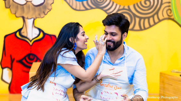 Shikhani and Sumeet in their proposal photoshoot at the Art Station in Mumbai | Wedifys