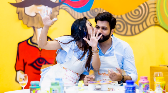 Shikhani and Sumeet in their proposal photoshoot at the Art Station in Mumbai | Wedifys