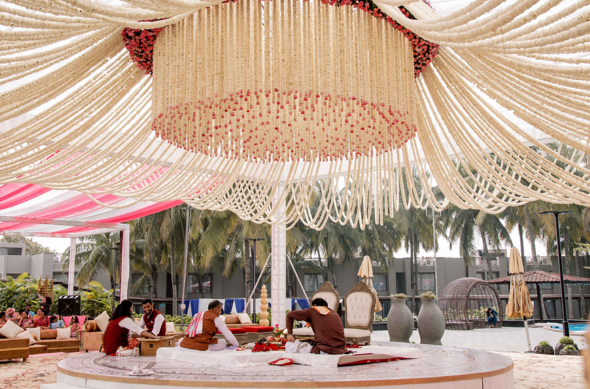 Pankti and Ronak wedding Mandap decor at Treat Resort Silvassa, Daman | Wedifys