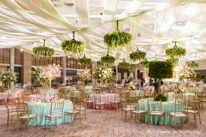 ballroom decorated at the Grand Hyatt Bolgatty in Kochi for the engagement ceremony | Wedifys