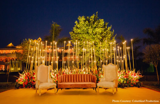 décor for the reception at the ITC Grand Bharat | Wedifys