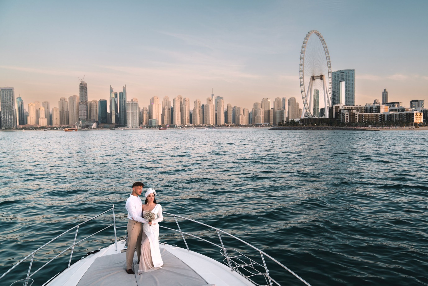 a couple in their pre-wedding shoot at the Dubai Marina | Wedifys