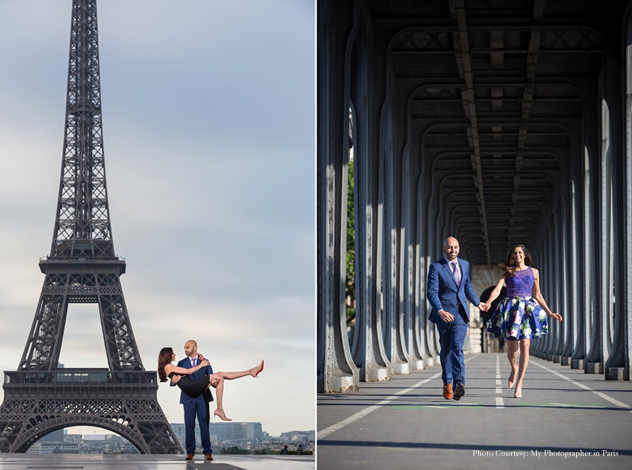 Anusha and Preet in their pre-wedding photoshoot at the Eiffel Tower in Paris | Wedifys