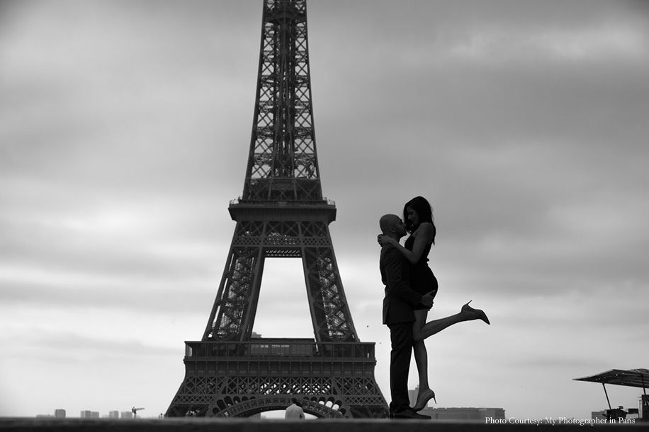 Anusha and Preet in their pre-wedding photoshoot at the Eiffel Tower in Paris | Wedifys