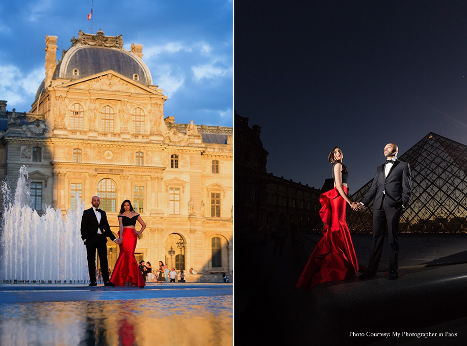 Anusha and Preet in their pre-wedding photoshoot at the Louvre Museum in Paris | Wedifys