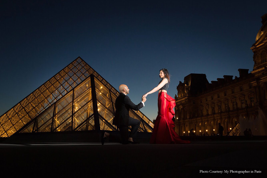 Anusha and Preet in their pre-wedding photoshoot at the Louvre Museum in Paris | Wedifys