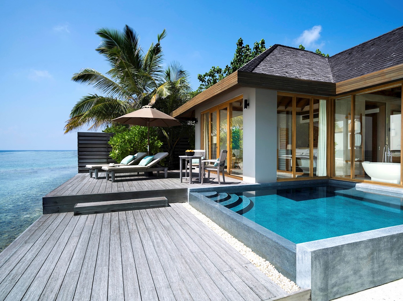 private sea-facing suite of the Anantara Veli Maldives Resort | Wedifys